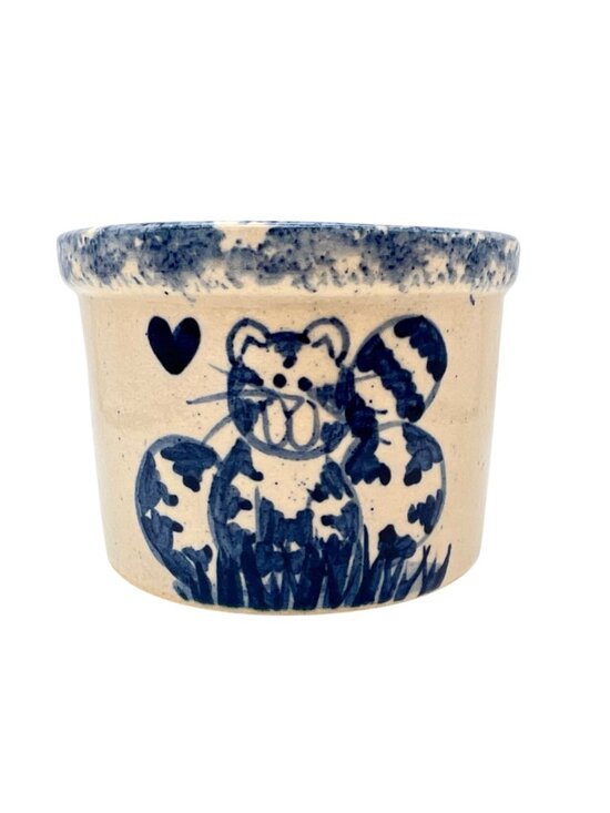 Hand-Painted Cat & Heart Crock Planter Pottery Spongeware Cottagecore 2.5"H - Picture 2 of 7